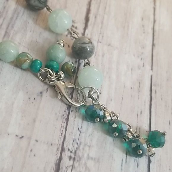 Cracked aqua, grey, green, silver beaded bracelet - Picture 4 of 8